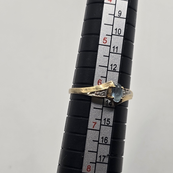 10k Gold Oval Blue Topaz Ring with Side Diamonds -Delicate and Feminine - Picture 8 of 8